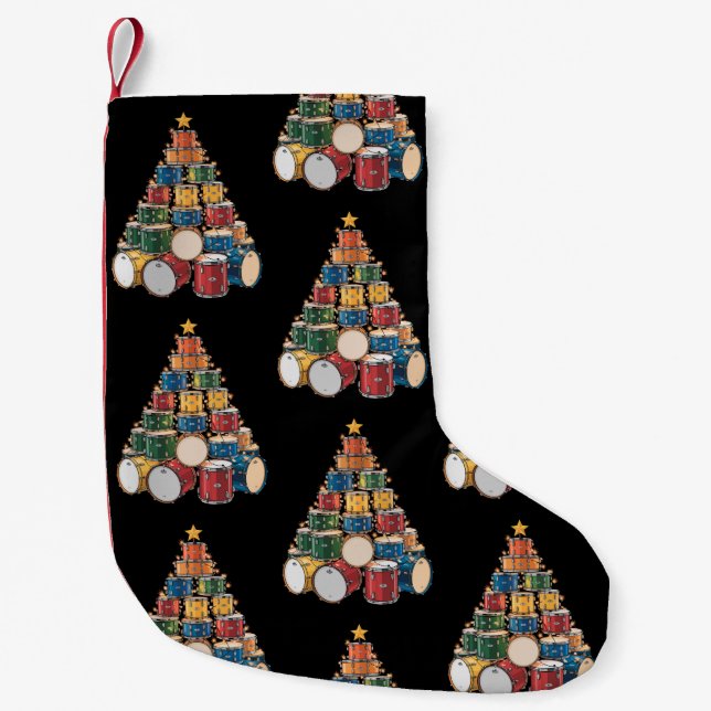 Christmas Tree Drummer Music Holiday Drum Band Small Christmas Stocking (Front)