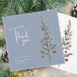 Christmas Tree Dusty Blue Winter Wedding Thank You Card<br><div class="desc">Christmas Tree Dusty Blue Green Winter Festive Wedding Thank You Card - Elegant Foliage in Rustic Evergreen Hues. Embrace the enchantment of the season with our modern dusty blue Christmas wedding thank you card, adorned in the rich and festive colours of red and green. This elegant thank you card features...</div>
