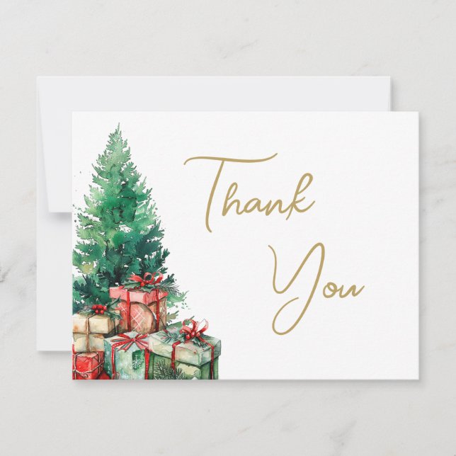 Christmas Tree Elegant Gold Script Business  Thank You Card (Front)
