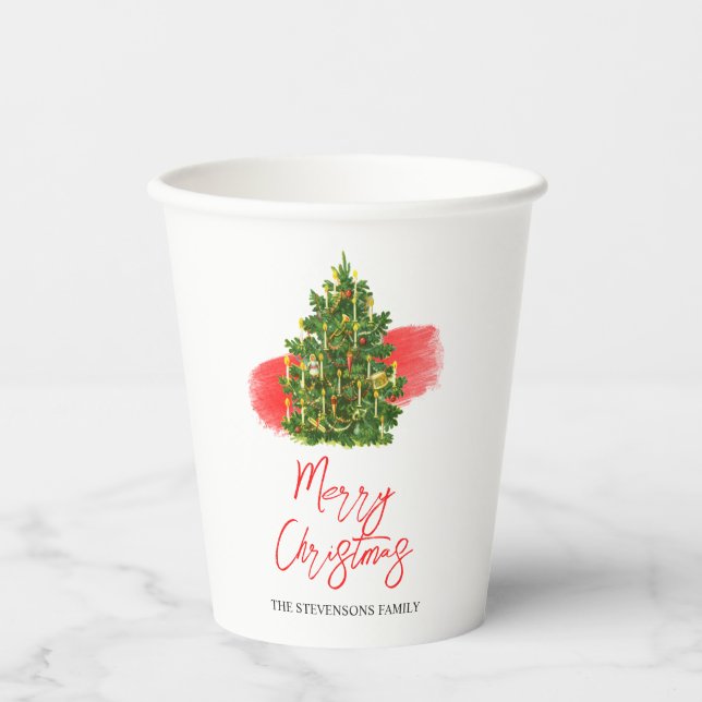 Christmas Tree Elegant Red White Holiday Party  Paper Cups (Front)