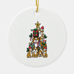 Christmas Tree English Bulldog Dog Long Sleeve Ceramic Tree Decoration