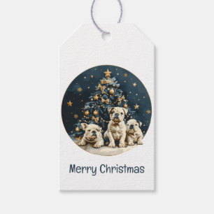 Christmas Tree English Bulldog Puppies Gift Tags