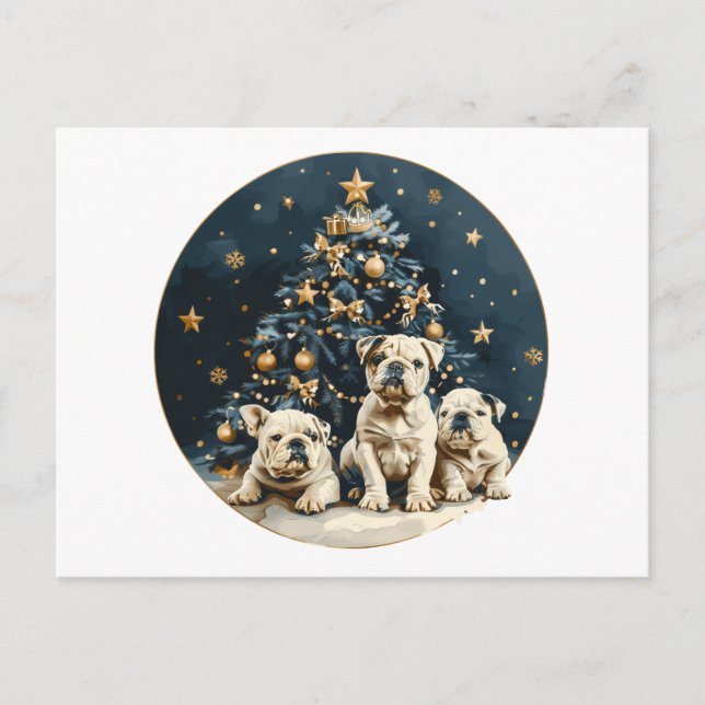 Christmas Tree English Bulldog Puppies Holiday Postcard (Front)