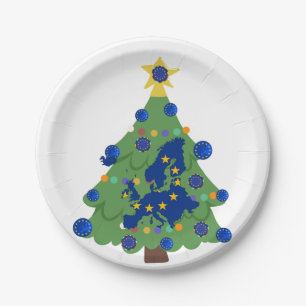 Christmas Tree - European Union Flag EU Euro - b Paper Plate