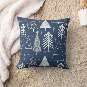 Christmas Tree - Evergreen Tree - Pine Tree Blue Cushion