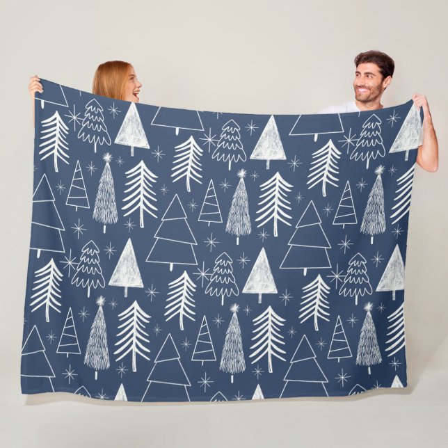Christmas Tree - Evergreen Tree - Pine Tree Blue Fleece Blanket (In Situ)