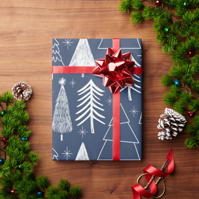 Christmas Tree - Evergreen Tree - Pine Tree Blue Wrapping Paper (Holiday Gift)