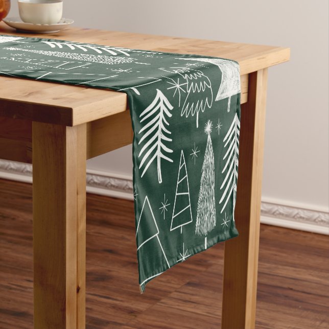 Christmas Tree - Evergreen Tree - Pine Tree Green Short Table Runner (In Situ)