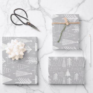 Christmas Tree - Evergreen Tree - Pine Tree Grey Wrapping Paper Sheet