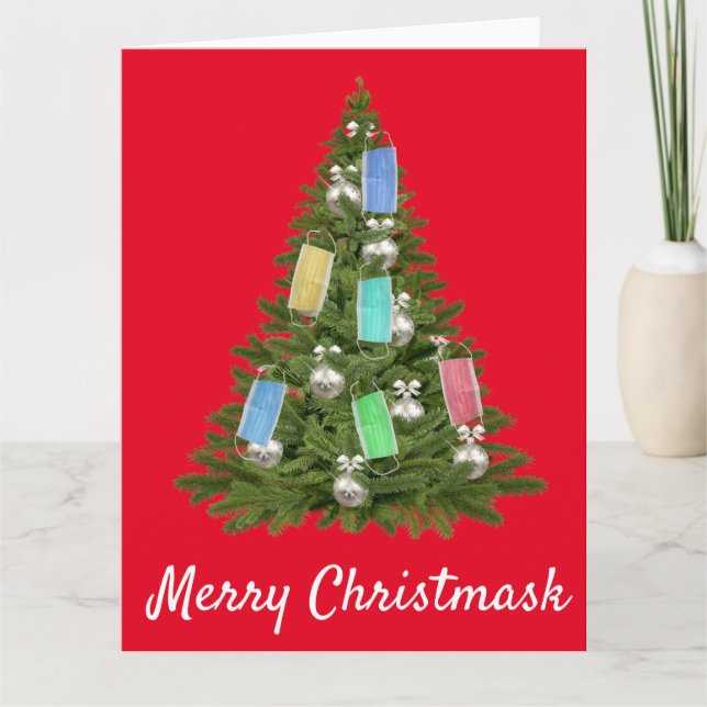 Christmas Tree Face Mask 2020 Merry Christmask Card (Front)