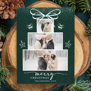Christmas Tree Family 3 Photo Collage Holiday Postcard