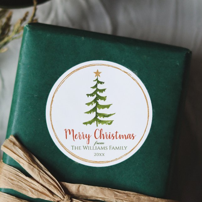 Christmas Tree Family Name  Classic Round Sticker (Creator Uploaded)