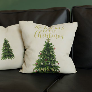 Christmas Tree Family Name Double Sided Holiday Cushion