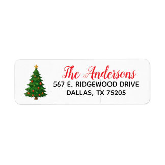 Christmas Tree Family Name Return Address Label