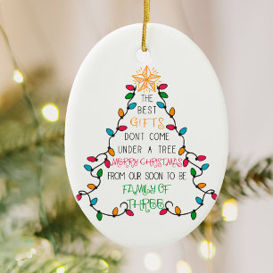 Christmas Tree Family of 3 Pregnancy Announcement Ceramic Tree Decoration