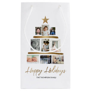 Christmas tree family photo collage Happy Holidays Small Gift Bag
