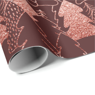 Christmas Tree Fancy Glitter Ice Burgundy Snow Wrapping Paper