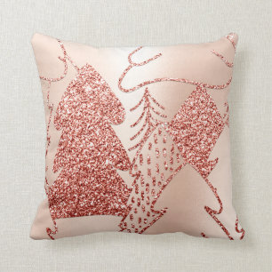 Christmas Tree Fancy Glitter Rose Gold Blush Snow Cushion