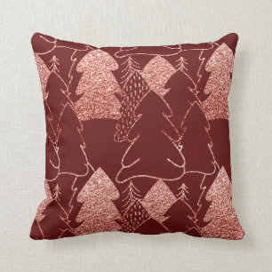 Christmas Tree Fancy Glitter Rose Gold Burgundy Cushion