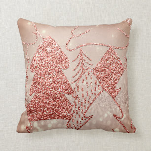 Christmas Tree Fancy Glitter Rose Gold Snow Joy Cushion