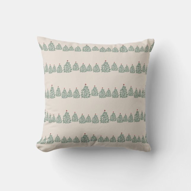 Christmas Tree Farm Illustration Pattern Stripe Cushion (Front)