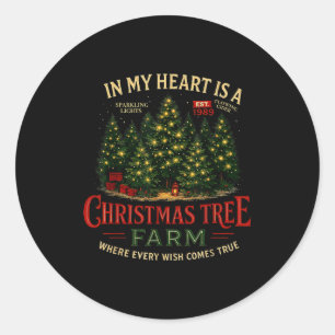 Christmas Tree Farm In My Heart Holiday Forest Gif Classic Round Sticker