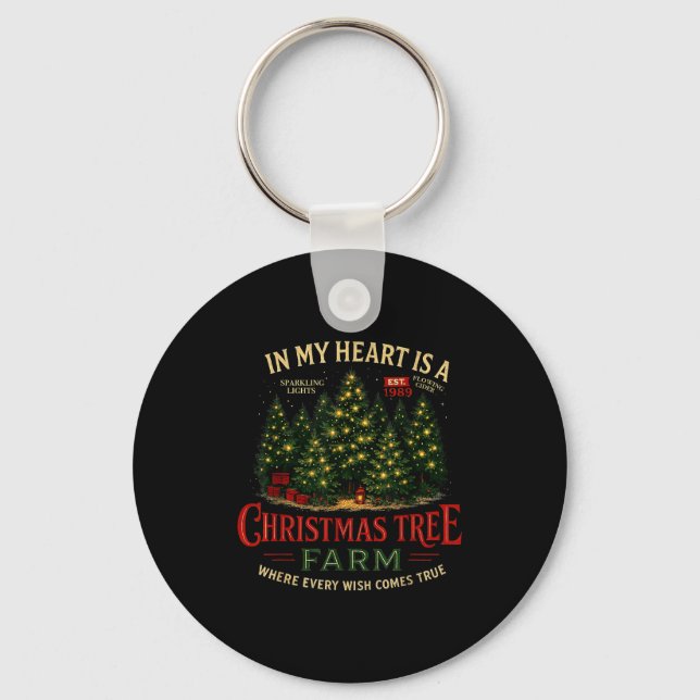 Christmas Tree Farm In My Heart Holiday Forest Gif Key Ring (Front)