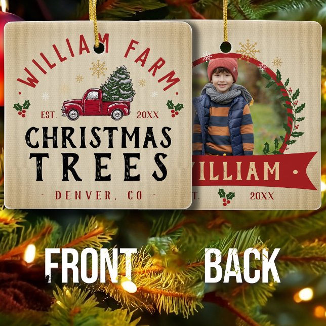 Christmas Tree Farm Pine Trees farmhouse style Ceramic Ornament (Creator Uploaded)