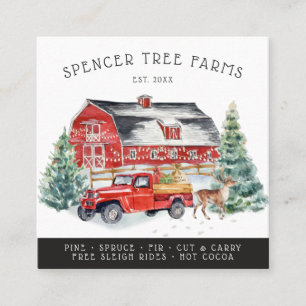 Christmas Tree Farm   Vintage Red Farmhouse Truck Square Business Card