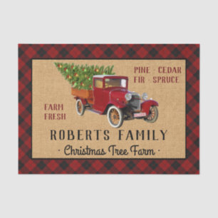 Christmas Tree Farm Vintage Truck Red Plaid Rustic Tissue Paper
