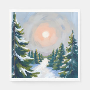 Christmas Tree Farm Watercolor Painting Holiday Napkin