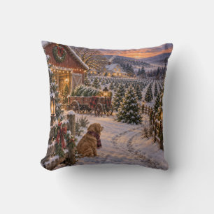 Christmas Tree Farm Winter Sunset Cushion