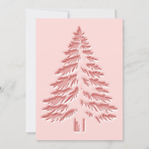 Christmas Tree Faux Embossed Distressed Chic Pink Holiday Card