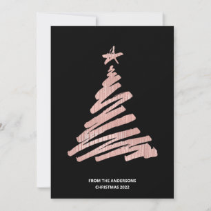 Christmas Tree Faux Rose Gold Foil and Black Holiday Card