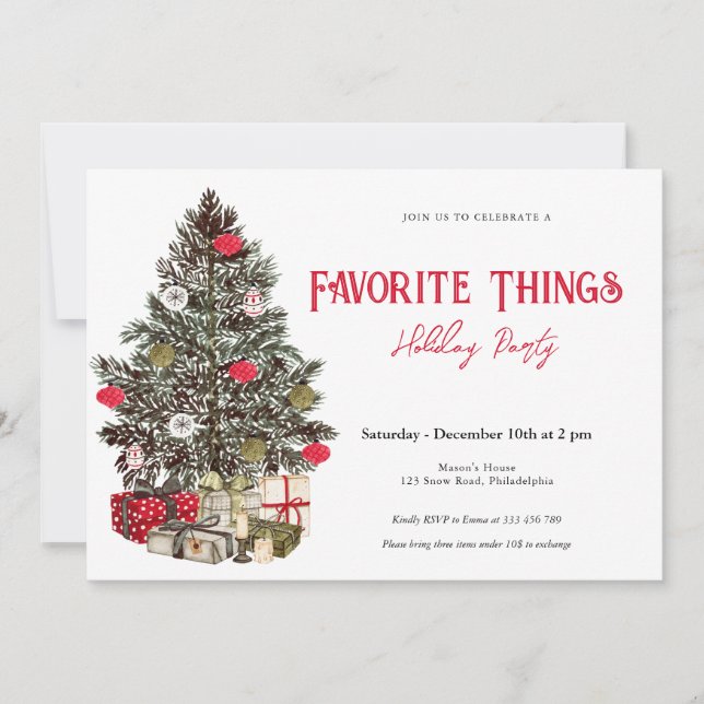 Christmas tree Favourite Things  Invitation (Front)