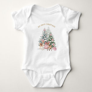 Christmas Tree Fawn Baby's First Christmas Baby Bodysuit