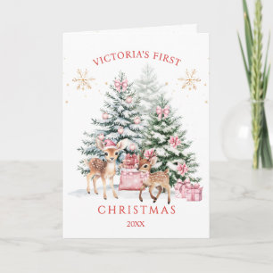 Christmas Tree Fawn Baby's First Christmas  Card