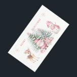 Christmas Tree Fawn Santa Snowman Napkin<br><div class="desc">This design features Christmas tree covered in snow,  cute fawn,  snowman and Santa with presents. You can adjust text according to your requirements.</div>