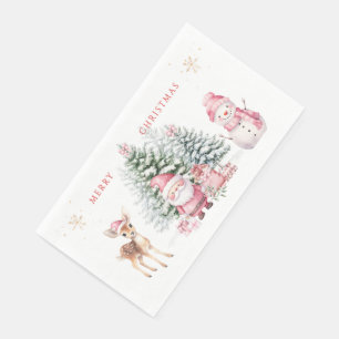 Christmas Tree Fawn Santa Snowman Napkin