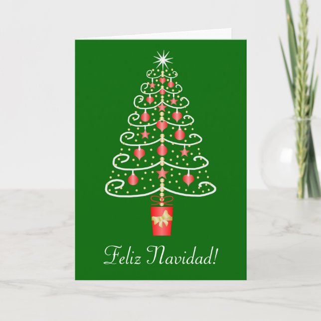 Christmas Tree Feliz Navidad Spanish Christmas Holiday Card (Front)