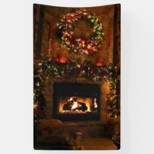 Christmas tree fireplace banner