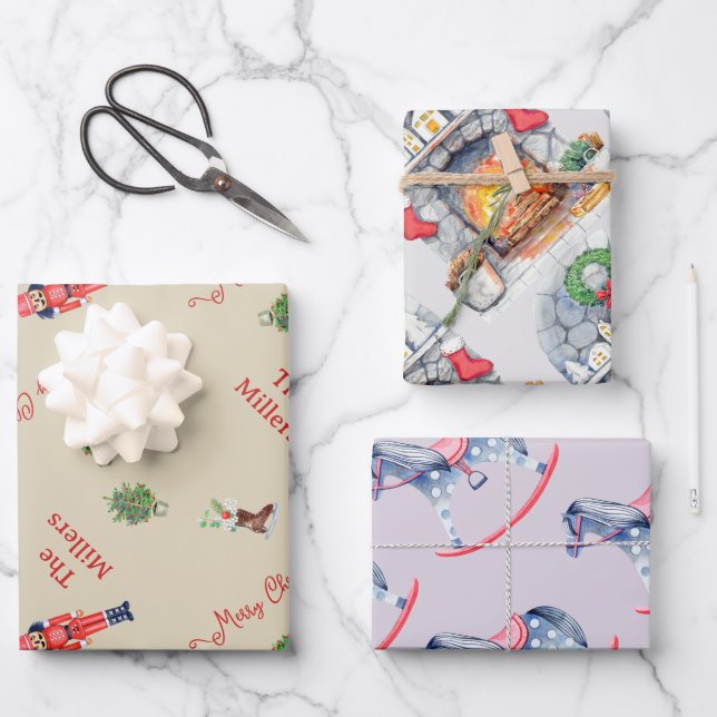 Christmas Tree Fireplace Horse Toys  Family Gifts Wrapping Paper Sheet (Front)