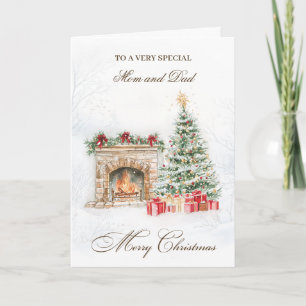 Christmas Tree Fireplace Mum & Dad Holiday Card