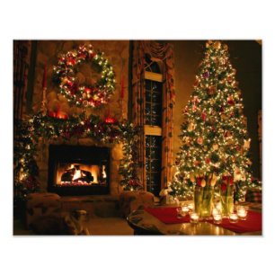 Christmas tree fireplace photo print