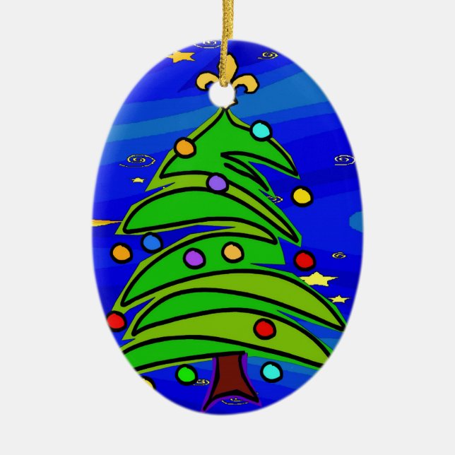 Christmas Tree Fleur De Lis Ceramic Tree Decoration (Front)