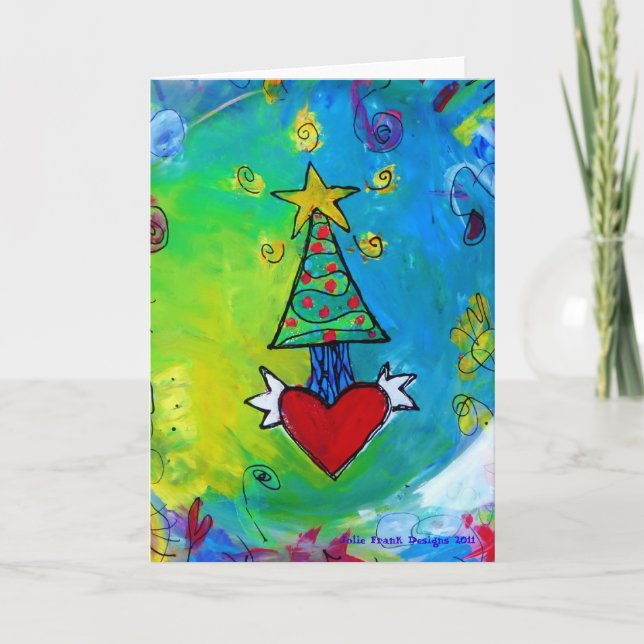 Christmas Tree Flying Heart Holiday Card (Front)