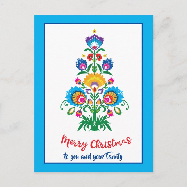 🎄Christmas tree folklore blue Holiday Postcard (Front)