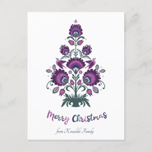 🎄Christmas tree folklore [purple, grey ] white Ho Holiday Postcard