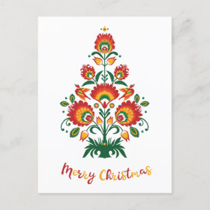 🎄Christmas tree folklore [red, yellow]   white Holiday Postcard