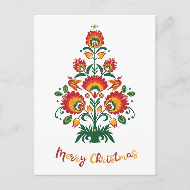 🎄Christmas tree folklore [red, yellow]   white Holiday Postcard (Front)